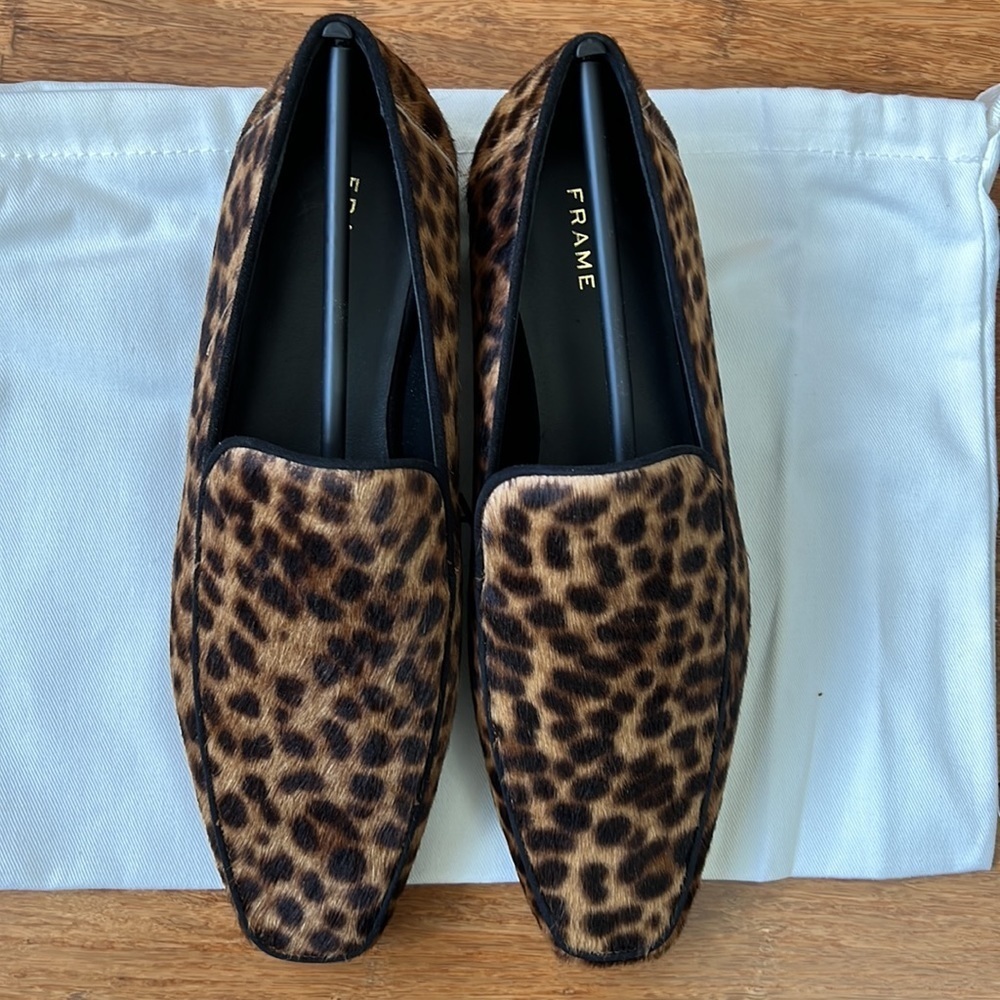 NEW FRAME Designer Le Verona Leather Leopard Print Loafers 38 w/ Dust Bag - Picture 4 of 10